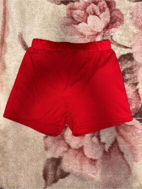 Bold Red High-Waist Ribbed Athletic Shorts